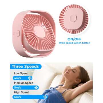 RJVW Small USB Desk Fan,3 Speeds Portable Table Fan, 4 inch Personal Mini Fan,Small Cooling Fan by USB Plug In, 360°Rotatable Desktop Fan for Home Office Bedroom Dorm Indoor Outdoor Summer Gift