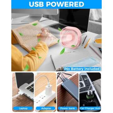 RJVW Small USB Desk Fan,3 Speeds Portable Table Fan, 4 inch Personal Mini Fan,Small Cooling Fan by USB Plug In, 360°Rotatable Desktop Fan for Home Office Bedroom Dorm Indoor Outdoor Summer Gift