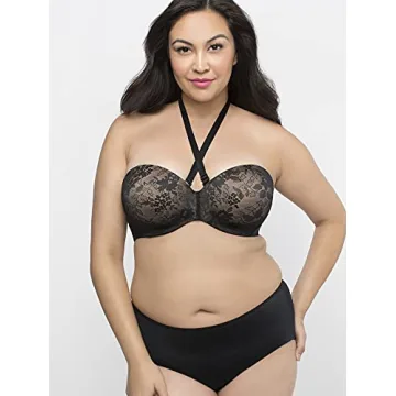Curvy Couture Plus Size Strapless Multi-Way Bra - Black Lace