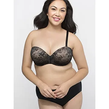 Curvy Couture Plus Size Strapless Multi-Way Bra - Black Lace