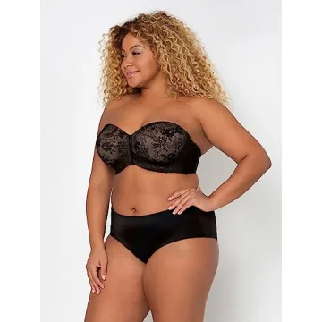 Curvy Couture Plus Size Strapless Multi-Way Bra - Black Lace