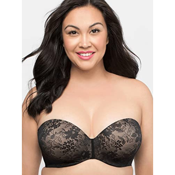 Curvy Couture Plus Size Strapless Multi-Way Bra - Black Lace