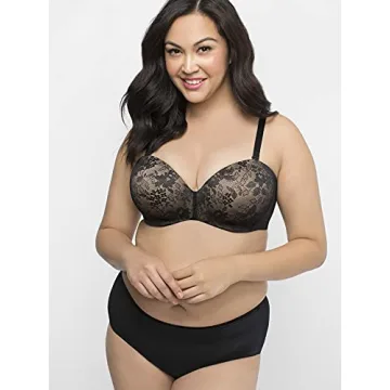 Curvy Couture Plus Size Strapless Multi-Way Bra - Black Lace