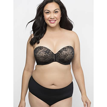 Curvy Couture Plus Size Strapless Multi-Way Bra - Black Lace