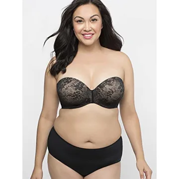 Curvy Couture Plus Size Strapless Multi-Way Bra - Black Lace