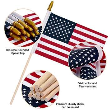 12 Pack Small American Flags on Stick Small US Flags/Mini American Flags for Outside 4x6 Inch Americ...