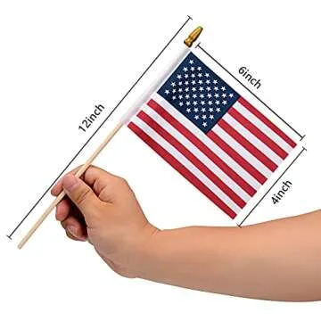 12 Pack Small American Flags on Stick Small US Flags/Mini American Flags for Outside 4x6 Inch American Hand Held Stick Flags with Kid-Safe Spear Top, Patriotic Veterans Day Decorations, 4th of July Decorations