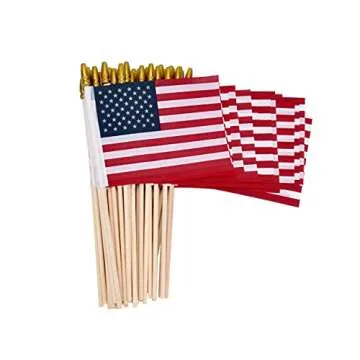 12 Pack Small American Flags on Stick Small US Flags/Mini American Flags for Outside 4x6 Inch American Hand Held Stick Flags with Kid-Safe Spear Top, Patriotic Veterans Day Decorations, 4th of July Decorations