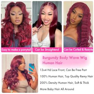 SOSATISFY Body Wave 99J Burgundy Lace Front Wigs Human Hair 200% Density 13x4 Glueless HD Transparen...