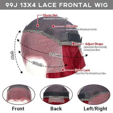 SOSATISFY Body Wave 99J Burgundy Lace Front Wigs Human Hair 200% Density 13x4 Glueless HD Transparent Wine Red Wigs for Women Human Hair Pre Plucked with Baby Hair (28 inch)