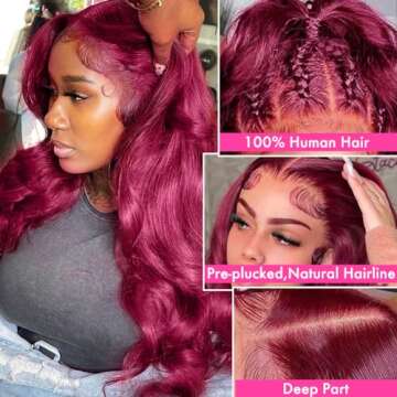 SOSATISFY Body Wave 99J Burgundy Lace Front Wigs Human Hair 200% Density 13x4 Glueless HD Transparent Wine Red Wigs for Women Human Hair Pre Plucked with Baby Hair (28 inch)