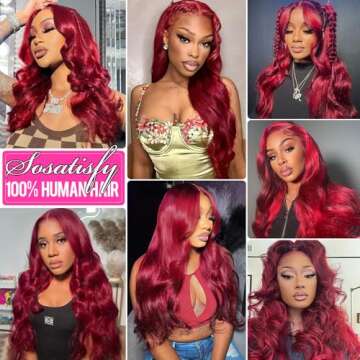 SOSATISFY Body Wave 99J Burgundy Lace Front Wigs Human Hair 200% Density 13x4 Glueless HD Transparent Wine Red Wigs for Women Human Hair Pre Plucked with Baby Hair (28 inch)