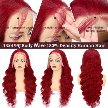 SOSATISFY Body Wave 99J Burgundy Lace Front Wigs Human Hair 200% Density 13x4 Glueless HD Transparent Wine Red Wigs for Women Human Hair Pre Plucked with Baby Hair (28 inch)