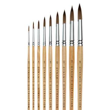 Dynamic Distraction Watercolor Brushes for Painting - Round Water Color Paint Brush Set of 9 - Comfortable Handle Size - Professional Artist Quality - Perfect for Watercolor, Acrylic and Gouache