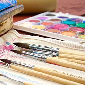 Dynamic Distraction Watercolor Brushes for Painting - Round Water Color Paint Brush Set of 9 - Comfortable Handle Size - Professional Artist Quality - Perfect for Watercolor, Acrylic and Gouache