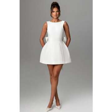 Aosadin Satin Classy Prom Dress Bow Back Cocktail Dresses for Women Round Neckline Evening Dresses B...