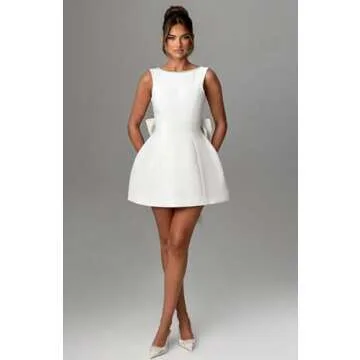 Aosadin Satin Classy Prom Dress Bow Back Cocktail Dresses for Women Evening Dresses Black 8