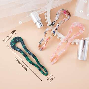 OIIKI 3pcs French U Shaped Hair Forks Pins Sticks for Buns Thick Long Hair, 4.5inch Large Wavy Frenc...