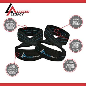 Legend Legacy Heavy-Duty Figure 8 Lifting Straps for Weightlifting