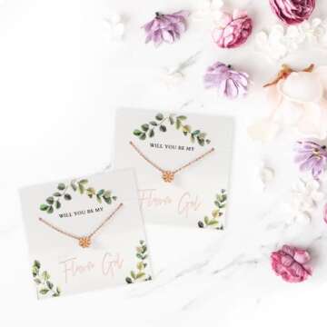 Pop Fizz Designs Flower Girl Gift Necklace (Set of 2) | Girls' Jewelry from Bride | Eucalyptus Design (Proposal)