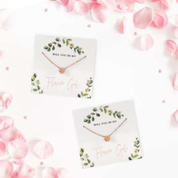 Pop Fizz Designs Flower Girl Gift Necklace (Set of 2) | Girls' Jewelry from Bride | Eucalyptus Design (Proposal)