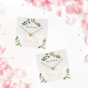 Pop Fizz Designs Flower Girl Gift Necklace (Set of 2) | Girls' Jewelry from Bride | Eucalyptus Design (Proposal)