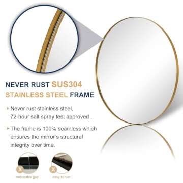 ANDY STAR Round Gold Mirror, 30'' Brass Mirror with Brushed Gold Frame, Wall Mounted Stainless Steel Metal Frame Round Mirror for Bathroom, Living Room, Bedroom
