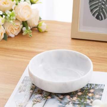 CM CHIC MONDAY 5.91'' Large Decorative Bowl, Natural Marble Decorative Bowls for Home Decor, Key Bowl, Large Incense Burner, Smudge Bowl, Coffee Tables Centerpiece, Soap Serving Bowl