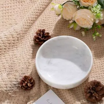 CM CHIC MONDAY 5.91'' Large Decorative Bowl, Natural Marble Decorative Bowls for Home Decor, Key Bowl, Large Incense Burner, Smudge Bowl, Coffee Tables Centerpiece, Soap Serving Bowl