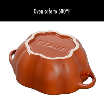 STAUB Ceramic 0.75-qt Petite Pumpkin, Oven & Stove Safe up to 572°F, Pumpkin Dish, Baking Candy Burnt Orange