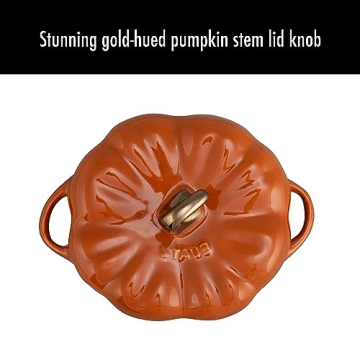 STAUB Ceramic 0.75-qt Petite Pumpkin, Oven & Stove Safe up to 572°F, Pumpkin Dish, Baking Candy Burnt Orange