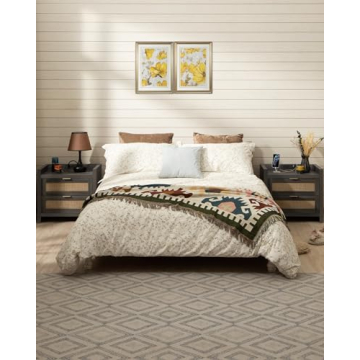 SICOTAS Nightstands with Rattan Drawers & Charging Ports