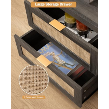 SICOTAS Nightstands with Rattan Drawers & Charging Ports