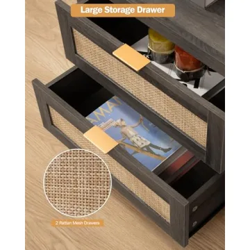 SICOTAS Nightstands with Rattan Drawers & Charging Ports