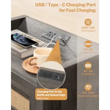 SICOTAS Nightstands with Rattan Drawers & Charging Ports