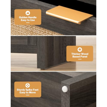 SICOTAS Nightstands with Rattan Drawers & Charging Ports