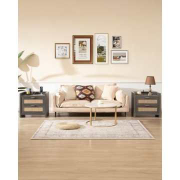 SICOTAS Nightstands with Rattan Drawers & Charging Ports