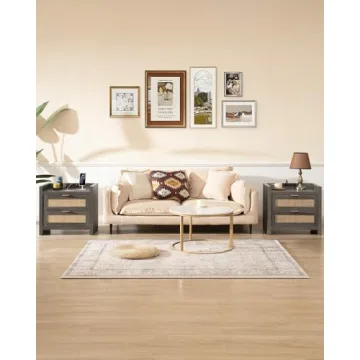 SICOTAS Nightstands with Rattan Drawers & Charging Ports