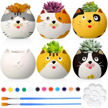 Pasimy 6 Set DIY Ceramic Succulent Planter Pots for Kids - Creative Unpainted Craft Kit