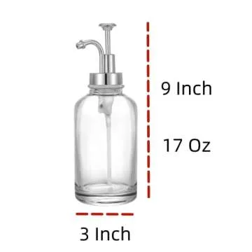2 Pack Thick Clear Glass Jar Soap Dispenser with Silver Pump, 17ounce Clear Boston Round Bottles Dispenser with Rustproof Pump, Coffee Syrup Dispenser Bar Accessories, Dish Soap Dispenser for Kitchen