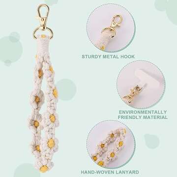 Jspupifip 2 PCS Boho Macrame Phone Wrist Strap,Cute Cell Phone Lanyard with Tether Tab Floral Smartp...