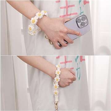 Jspupifip 2 PCS Boho Macrame Phone Wrist Strap,Cute Cell Phone Lanyard with Tether Tab Floral Smartphone Wristlet Bracelet Keychain Anti Theft Strap for Women (White+Green)