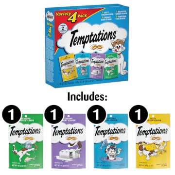 Temptations Classic Crunchy and Soft Cat Treats Feline Favorites Variety Pack, 3 oz., Pack of 4