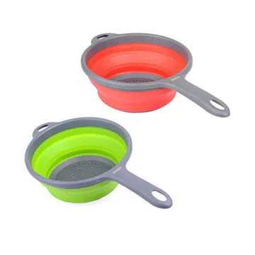 ZOER Kitchen Foldable Pasta Strainers,Collapsible Colanders with Handles,Space-Saver Folding Silicone Strainers Colander,Capacity of 2 quart (Green and Red)