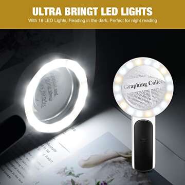 Magnifying Glass with Light, 30X Handheld Large Magnifying Glass 18LED Cold and Warm Light with 3 Modes, Illuminated Lighted Magnifier for Seniors Reading, Inspection, Coins, Jewelry, Exploring