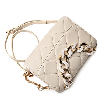 Before & Ever Small Beige Purse - Quilted Sand Crossbody Bag for Women - Gold Chain Clutch Purse Bag...
