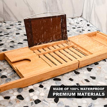 Expandable Bamboo Bathtub Tray with Wine Holder Tablet Stand