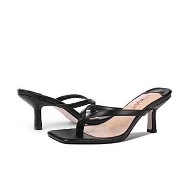 WETKISS Black Thong Sandals for Women Flip Flop Heels Square Toe Heels for Women Heeled Sandals Low Heel Sandals for Women Thong Heels Low Heel Sandals Strappy Sandals