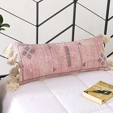 Extra Long Lumbar Pillow Cover (12 X 28 inches) | Hand-Woven Cactus Silk Pink Pillow Linen Cover | Rustic Décor Bohemian Cushion Cover | Farmhouse Cotton Pillow Case | Decorative Throw Pillow Dress