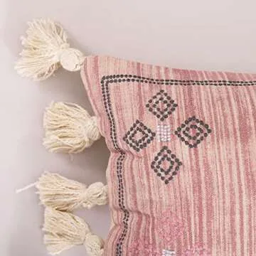 Extra Long Lumbar Pillow Cover (12 X 28 inches) | Hand-Woven Cactus Silk Pink Pillow Linen Cover | Rustic Décor Bohemian Cushion Cover | Farmhouse Cotton Pillow Case | Decorative Throw Pillow Dress
